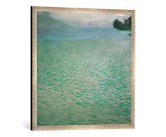 Gerahmtes Bild von Gustav Klimt Am Attersee (Stilles Wasser?), Kunstdruck im hochwertigen handgefertigten Bilder-Rahmen, 70x70 cm, Silber Raya