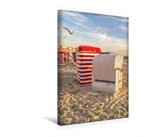 Premium Textil-Leinwand 30 x 45 cm Hoch-Format Strandkorb und Strandzelt bei tiefem Sonnenstand | Wandbild, HD-Bild auf Keilrahmen, Fertigbild auf hochwertigem Vlies, Leinwanddruck von Andrea Dreegmeyer