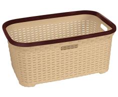 Rattan (Rattan Stil) 1 Bushel Wäschekorb (beige Boden und braun Trim)