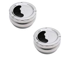 LDEXIN Edelstahl drehbarer Deckel Rauchen Tabak Zigaretten Aschenbecher Schreibtisch Rauchen Asche Tray Lufterfrischer Filter Zigarettenhalter für Home Office 10,5 cm Durchmesser