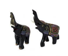 NOVICA 483.684,6 cm Happy Elefanten 2 Stück lackiertem Holz Figuren, schwarz
