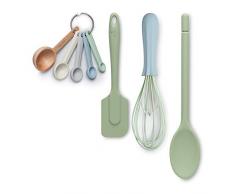 Zeal JSET41C Pfannenwender, antihaftbeschichtet, Silikon, traditioneller Löffel und Messlöffel Sage Green/Duck Egg Blue/Neutral Mix
