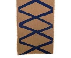 Gitika Goyal Home Windows Collection Khadi Khaki Läufer 105 x 12 Diamant Design Blau Hand Siebdruck