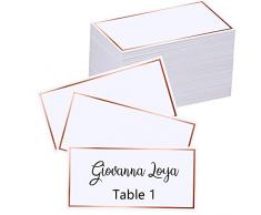 EXQUISS 100 Stück Rose Gold Folie Bordüre Platzkarten Namensschilder Sitzkarten Blanko Tischkarten Weiß Tischzelt Karten Perfekt für Hochzeit Party Geburtstag Baby Dusche Event – 10,2 x 5,1 cm rose gold