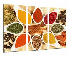 Wandbild - Farbgewürze in den weißen Löffeln, Küche, Speicher, 97 x 62 cm, Holzdruck - XXL Format - Kunstdruck, ref.26915