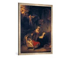 Gerahmtes Bild von Rembrandt Harmensz Van Rijn Die heilige Familie mit den Engeln, Kunstdruck im hochwertigen handgefertigten Bilder-Rahmen, 70x100 cm, Silber Raya