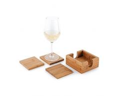 eBuyGB Set mit 4 quadratischen Bambus-Untersetzern – für Tee-und Kaffeetassen, Tassen, Glas-Getränke, beige