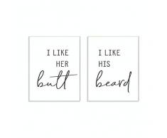 Stupell Industries Leinwandbild, Aufschrift „Her Butt His Beard“, Schwarz / Weiß Wandtafel 2pc, each 10 x 15 Holzschild