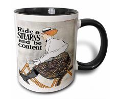 3dRose, Vintage, EIN Stearns-, Fahrrad-Ton Poster-Two Kaffeebecher, Keramik, Schwarz, 10.16 cm x 7,62 x-Uhr