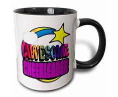 3dRose Shooting Star Regenbogen-Ton hohe Cheerleader-Two Kaffeebecher, Keramik, Schwarz, 10.16 cm x 7,62 x-Uhr