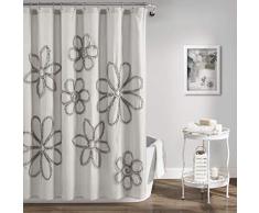 Lush Decor Duschvorhang mit Rüschen, Blumenmuster, Shabby Chic, Landhaus-Stil, 182,9 x 182,9 cm, Weiß 72 x 72 hellgrau