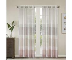 Madison Park Durchsichtige Vorhänge für Schlafzimmer, Moderne und Moderne Leinen, natürliche Gardine für Wohnzimmer, gestreift, Hayden Streifen, Heller Vorhang, 127 cm B x 249 cm L, 1-Panel-Packung