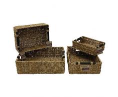 JVL Rechteckige Aufbewahrungskörbe aus Seegras mit Holzgriffen 4er Set