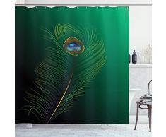 Pfau Dekoration Vorhang für die Dusche Set by ambesonne, Pfauenfeder Illustration einfach, elegante Dekoration Artistic Home Art Print, Badezimmer Zubehör, 69 W x 70l Zoll, Grün, Blau