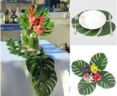 E-Hand Hawaiian Luau Party Dekorationen Tropische Monstera Blätter Palme Kunstseide Stoff Dekoration Blatt Dschungel Strand Themenbedarf Tischdeko Zubehör