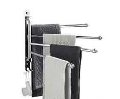 SUBTRACTION Handtuchhalter mit Drehgelenk, kein Bohren aus Edelstahl, 4 Arme, für Badezimmer, platzsparend, Wandmontage, Handtuchhalter, Edelstahl, Silber, 4 Bars