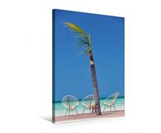 Premium Textil-Leinwand 50 x 75 cm Hoch-Format Palme und Stühle in der Karibik | Wandbild, HD-Bild auf Keilrahmen, Fertigbild auf hochwertigem Vlies, Leinwanddruck von Frank Hornecker