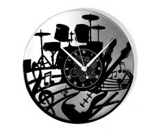 Instant Karma Clocks Instant Karma Wanduhr aus Vinyl Doppelwandige Geschenkidee Handmade-Casa Gitarre Musik Keyboard Akku - Silber, Vintage, Leise