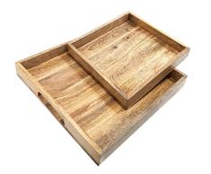 Rustikales Serviertablett aus Holz im Vintage-Stil, Couchtisch oder Ottoman-Tablett, handgefertigt, dekoratives Tablett im 2er Set mit ausgeschnittenem Griff, quadratisch