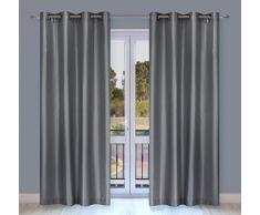 LJ Home Fashions Silkana Vorhang-Set, Kunstseide, mit Ösen, 142 x 228 cm, Türkis grau
