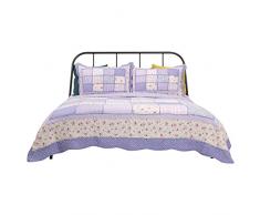 Basicome Flickenteppich Set von 3, 1 Umdrehbar und 2 kissenrollen Shabby Chic 90x98 for Queen Patchwork Floral Sheer Lilac