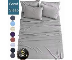 Shilucheng Bettlaken-Set, Mikrofaser, 1800 Fäden, ägyptische Superweiche Bettlaken, 40,6 cm Tiefe Tasche, hypoallergen, 6-teiliges Doppelbett, King-Size-Bett California King grau