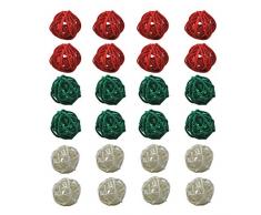 Simoutal Rattan-Kugeln, Kugeln, Vasenfüller, perfektes Ornament für X-Mas Hochzeit Party Home Decor 3CM 24PCS Rot-Grün-Weiß