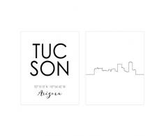 N&T City Skyline Wand Décor Prints – Set 2 Stück (8 x 10) Art Fotos – Typografie Minimalistische Poster 8x10 Tucson