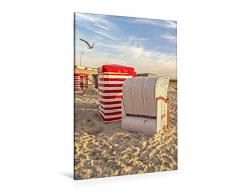 Premium Textil-Leinwand 80 x 120 cm Hoch-Format Strandkorb und Strandzelt bei tiefem Sonnenstand | Wandbild, HD-Bild auf Keilrahmen, Fertigbild auf hochwertigem Vlies, Leinwanddruck von Andrea Dreegmeyer