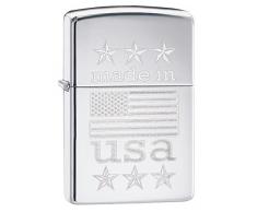 Zippo Made IN USA with FLAG-29430-Spring 2017 Feuerzeug, Chrom, Silber, one Size