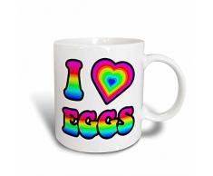 3dRose Groovy Hippie Rainbow I Heart Love Eier Becher, Keramik, weiß, 11,43 x 8,45 x 12,7 cm