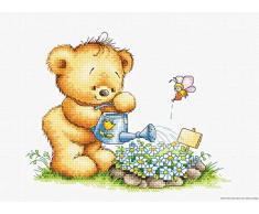 Luca-S Bär mit Einer Gießkanne Kreuzstichset, Baumwolle, Mehrfarbig, 16,5x13cm