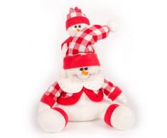 WeRChristmas 23 cm, Schneemann, Sitzend, Mit Kleinen Tischdeko, Rot/Weiß Kariert