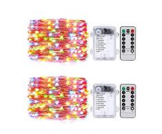 Umi. by Amazon 5 m Mehrfarbig Lichterkette mit 50 Mini-LEDs, batteriebetrieben mit Fernbedienung, Timer, dekorativer Kupferdraht, wasserdicht, für Innen- und Außenbetrieb, 2er-Pack