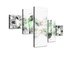 LANA KK - Leinwandbild Stars Grünâ abstraktes Design auf Echtholz-Keilrahmen â Fotoleinwand-Kunstdruck in grün, fünfteilig & fertig gerahmt in 160x100cm