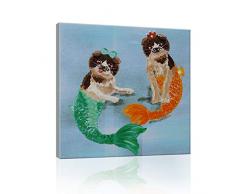 SDYA Leinwandbild, handgemaltes Gemälde, Wanddekoration, gerahmt, 30,5 x 30,5 cm (B x H), Tier-Wandkunst, Hundewelt, Meerjungfrau, Welt, für Badezimmer, Wohnzimmer, Büro, Hotel und Esszimmer