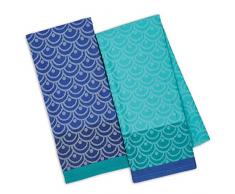 Design Imports Blau Santorini Baumwolle Tisch Linens Modern 18 x 28 - Dishtowel 2-Pack Scallops Jacquard