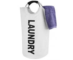 Morenice Faltbarer Wäschesammler aus Stoff mit Griffen, Wäschekorb Faltbare Kleidertasche, Wäschesammler für Ihr Zuhause weiß