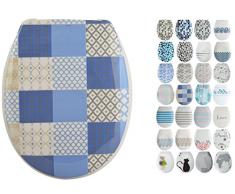 MSV Design WC Sitz, Absenkautomatik, Fast Fix/Schnellbefestigung, Befestigung mit Knopfdruck, Toilettensitz WC Deckel Klobrille Ceramique Blau