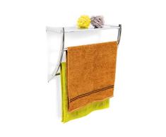Relaxdays Wandhandtuchhalter Chrom HxBxT: ca. 43 x 56 x 23 cm Handtuchhalter zur Wandmontage mit 3 Handtuchstangen und Ablagefläche als Badregal oder kleine Wandgarderobe aus verchromtem Stahl, silber