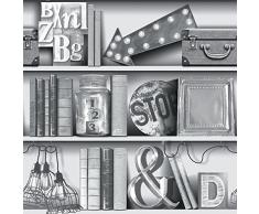 Arthouse, UPCYCLE Bücherregal Tapeten, Mono, schwarz und weiß