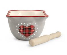 H+H Herz rot Mörser aus Keramik, mit Stößel, Keramik, Grau und Rot, 12 x 12 x 9 cm