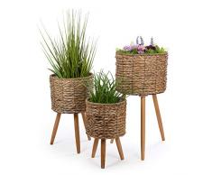 Truu Design CTG Schöner dekorativer Übertopf mit Kunststofffutter und Holzbeinen, naturfarben, 3 Stück