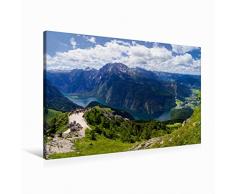 Premium Textil-Leinwand 90 cm x 60 cm quer Der Königssee im Berchtesgadener Land ? Panoramablick vom Jenner in 1,874 m Höhe. | Wandbild, Bild auf Keilrahmen, Fertigbild auf echter Leinwand, Leinwanddruck