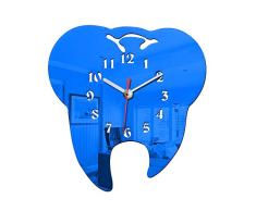 Easyinsmile Einzigartige Zahn-Wanduhr, geräuschlos, Zahnarzt-Dekoration, Spiegel, dekorative Klinik, Deko, Zahnarzt, Geschenk, batteriebetrieben blau