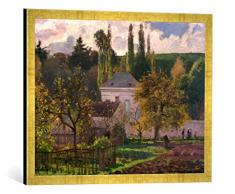 Gerahmtes Bild von Camille Pissarro Landhaus in der Hermitage (Pontoise), Kunstdruck im hochwertigen handgefertigten Bilder-Rahmen, 70x50 cm, Gold Raya