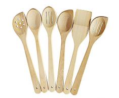 Gesundes Kochen Utensilien Set – 6 Holz Löffel zum Kochen – Natürlich Aluminiumguss Hart Holz Pfannenwender und Löffel – unbeschichtet und Unglued – langlebig, umweltfreundlich und sicheres Küche Kochen Tools by ecosall