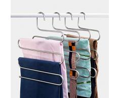 Magicmops 5-lagige S-förmige Kleiderbügel aus Edelstahl mit Clips, platzsparender Kleiderbügel für Hosen, Jeans, Schals, Hängezubehör, Handtücher (1 Pack)