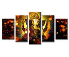 djsylife-premium Qualität Bedruckte Leinwand Art Wand 5 Stück Hindu Gott Ganesha Home Decor Poster Modern Modular Art Wandbild Rahmen für Wohnzimmer, fertig zum Aufhängen 8x14inchx2,8x18inchx2,8x22inchx1 small