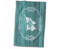 3dRose White Flag with Anchor Detail and Knotted Rope-Not Real Wood Handtücher, Mehrfarbig, 15 x 22